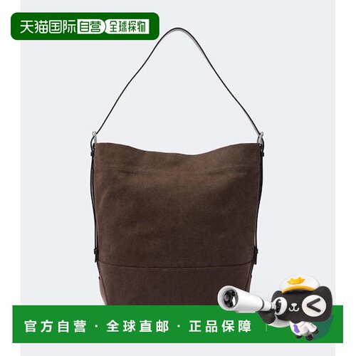香港直邮Lemaire 男士 束带皮革饰边帆布手提包 brown棕色 舒适时