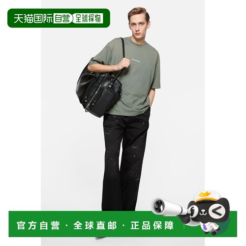 自营欧洲直邮Acne Studios 男士灰绿色棉质拼布Logo短袖T恤