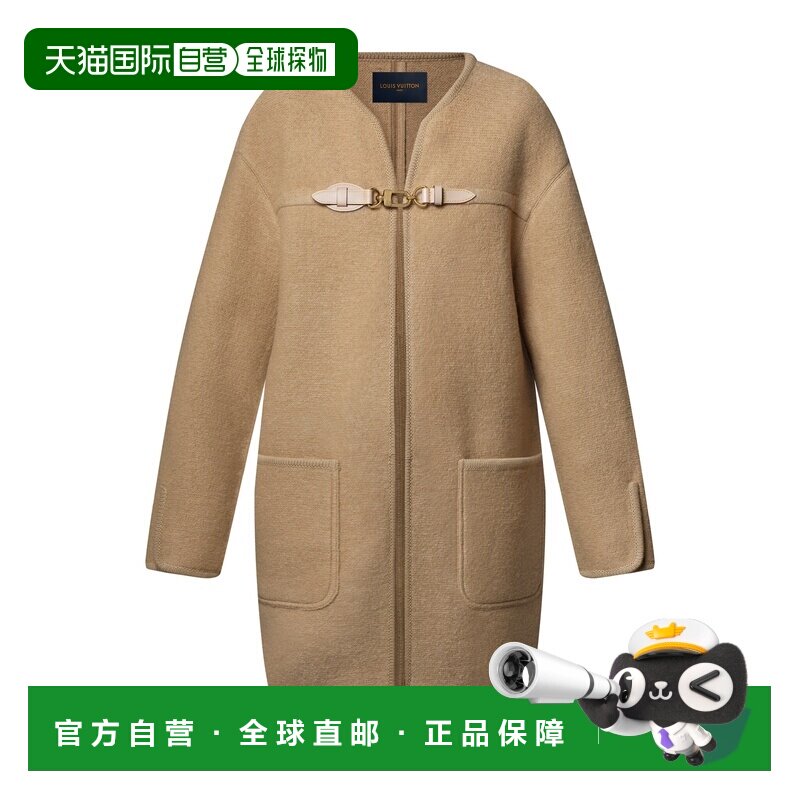 自营1h可退 欧洲直邮LV路易威登 女士卡其色羊毛长款方形剪裁外套