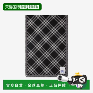 自营欧洲直邮Burberry博柏利 女士黑色/平布白羊毛宽版格纹丝毛混