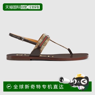 欧洲直邮Gucci古驰女士米色和乌木色 帆布女士 GG细节织带凉鞋