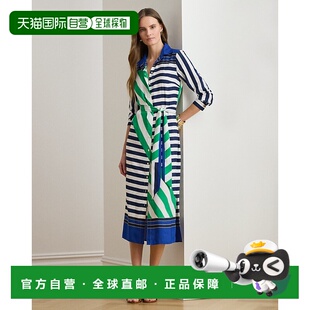 自营欧洲直邮Ralph 女士海军蓝 白色 绿色绉纱条 Lauren拉夫劳伦
