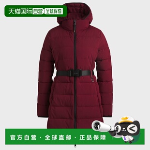 自营欧洲直邮Hugo Boss 女士深红色聚乙烯防风防雨连帽外套