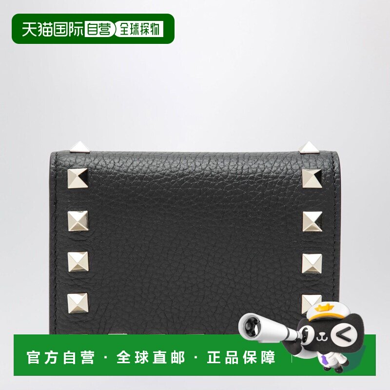 香港直邮valentino 华伦天奴 女士 黑色铆钉皮革钱包 9W2P0P39VSH