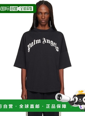 香港直邮Palm Angels 棕榈天使 女士 黑色 Curved Logo Over T 恤