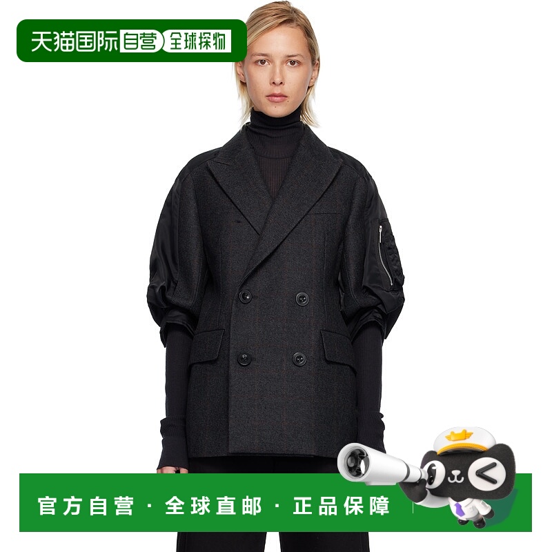 1h可退 香港直邮Sacai 女士 灰色 & 黑色 Double-Faced Plaid 西