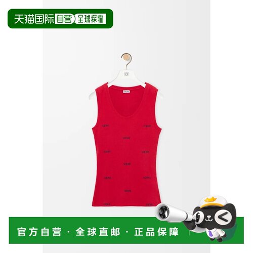 自营欧洲直邮Loewe罗意威 女士红色棉质刺绣背心上衣