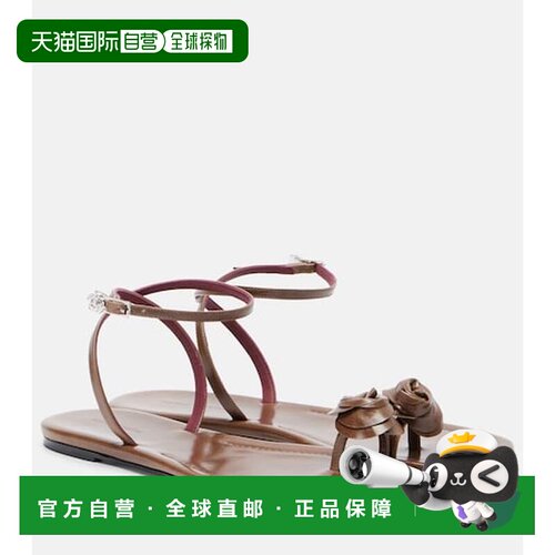 香港直邮magda butrym 女士 花朵装饰皮质凉鞋 brown棕色 舒适时