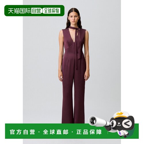 自营欧洲直邮Claudie Pierlot 女士酒红色缎面V领无袖连体裤性感