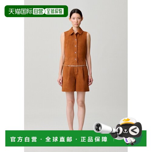 自营欧洲直邮Claudie Pierlot 女士驼色皮革无袖连体裤短裤