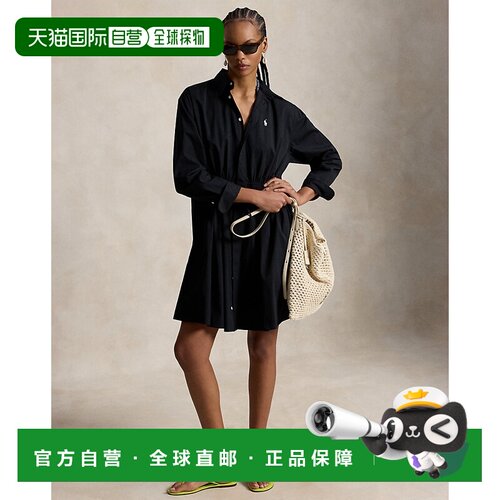 自营欧洲直邮Ralph Lauren拉夫劳伦 女士黑色棉质抽绳衬衫连衣裙