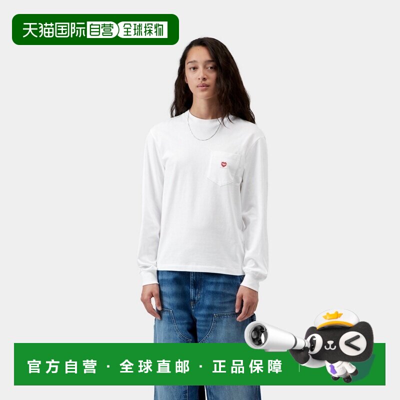 自营欧洲直邮Carhartt WIP 女士白色/红色棉质心形贴片口袋长袖T