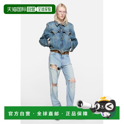 自营欧洲直邮Acne Studios 女士蓝色棉质波浪纹牛仔夹克