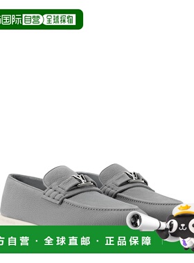 自营欧洲直邮LV路易威登 Estate男士灰色皮革logo标识乐福鞋