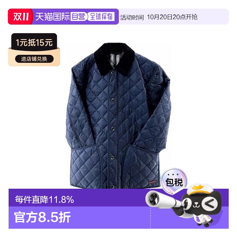 自营欧洲直邮Burberry博柏利男士涤纶格纹单排扣双面翻领棉服正品
