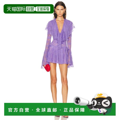 香港直邮NORMA KAMALI 诺玛 卡玛丽 女士 长袖深V领皱褶迷你连衣