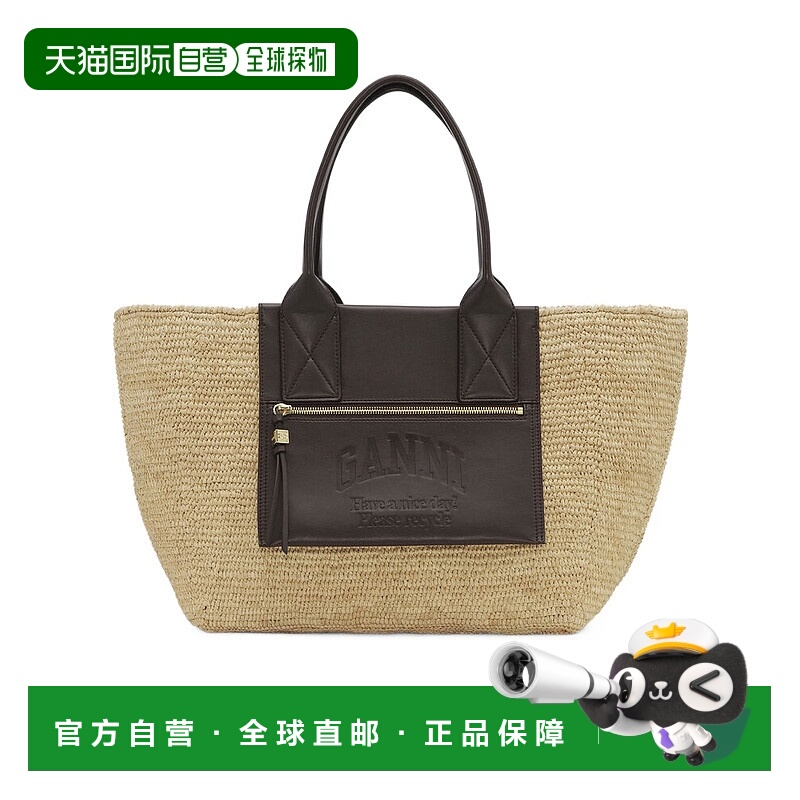 1h可退 香港直邮GANNI 甘尼 女士 中号拉菲草托特包 A6823手提包