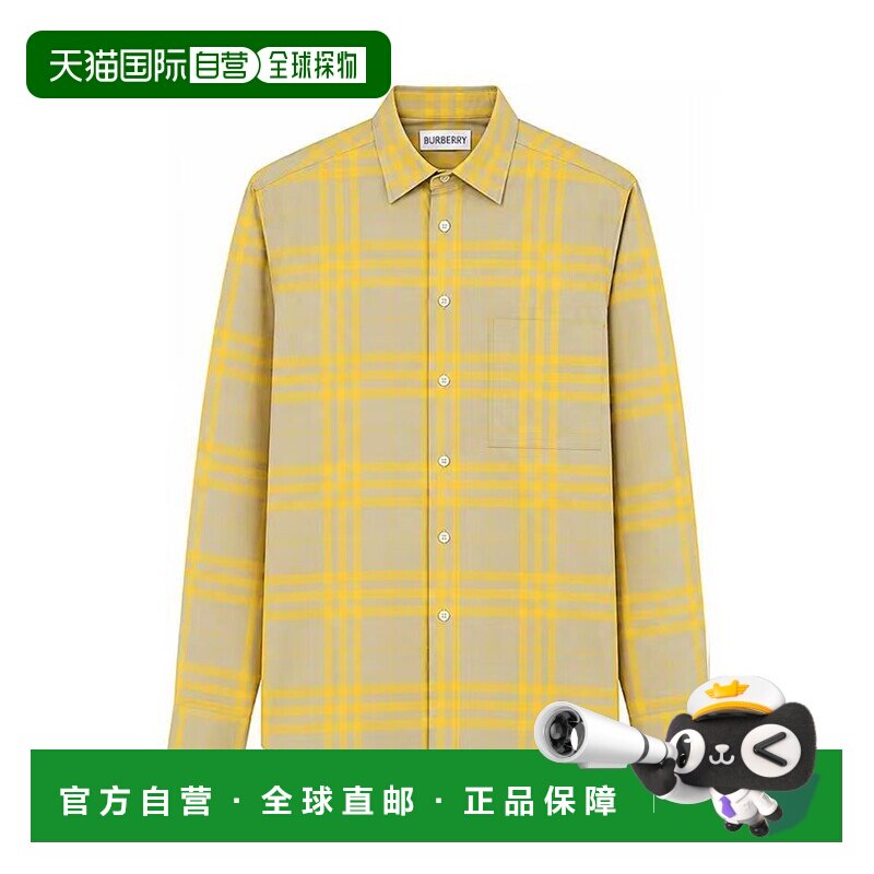 自营欧洲直邮Burberry博柏利 SS26男士黄色纯棉格纹长袖休闲衬衫图片