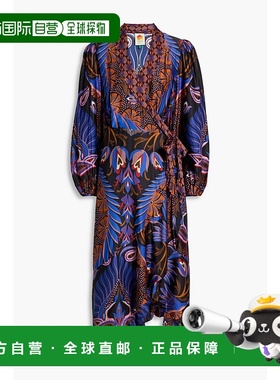 香港直邮FARM RIO 女士 不对称印花缎面中长缠绕式连衣裙 325121H