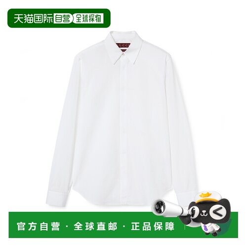 自营欧洲直邮GUCCI古驰 Pre-Fall 2025男士白色棉质刺绣府绸衬衫