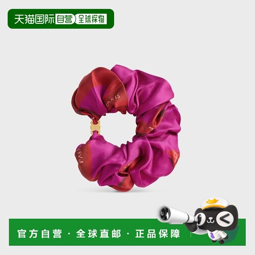 自营欧洲直邮CELINE思琳 Ruban Tisse女士紫红色/红色丝绸黄铜发