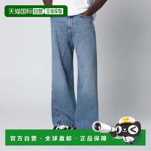 1h可退 香港直邮off-white 男士 阔腿浅蓝带Logo牛仔裤 OMYA197S2