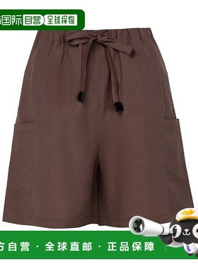 自营欧洲直邮MAXMARA麦丝玛拉 Quebec女士咖啡色亚麻系结式蕾丝低