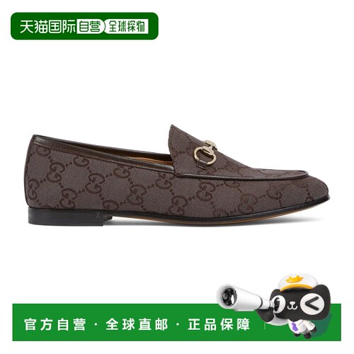 自营欧洲直邮GUCCI古驰 Jordaan女士深棕色GG帆布乐福鞋一脚蹬