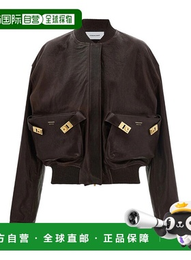 香港直邮Salvatore Ferragamo 罗纹边饰贴袋飞行员皮夹克 13H644