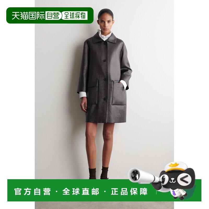 自营欧洲直邮COS 女士灰色棉混纺纹理直筒单排扣大衣