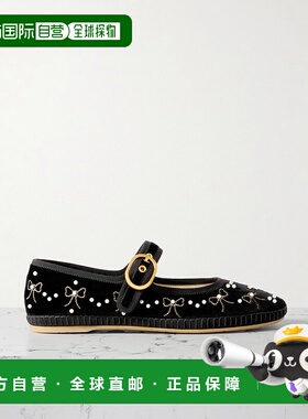 香港直邮valentino 华伦天奴 女士 VLOGO 黑色天鹅绒标志平底鞋 7