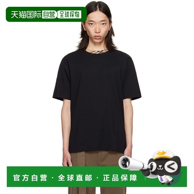 1h可退 香港直邮Burberry 巴宝莉 男士 黑色 Check Trim Cotton T