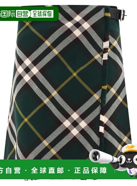 香港直邮BURBERRY 女士半身裙 8083016 CO 绿色 Check wool kilt