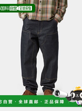 自营欧洲直邮Carhartt WIP Double Knee男士蓝色棉宽松直筒牛仔裤