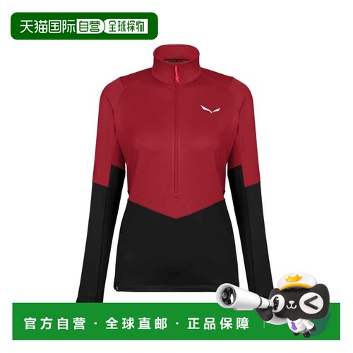 自营欧洲直邮Salewa Puez Pl女士酒红色聚酯纤维半拉链抓绒夹克