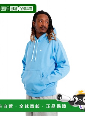 自营欧洲直邮Nike耐克 Solo Swoosh系列男士蓝色棉质口袋连帽卫衣