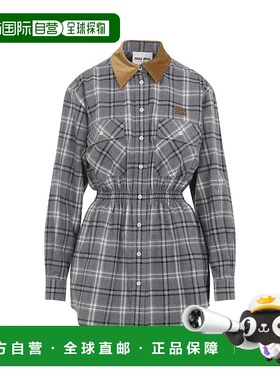 1h可退 香港直邮Miu Miu 缪缪 女士 灰色棋盘格纹棉质连衣裙 MF61