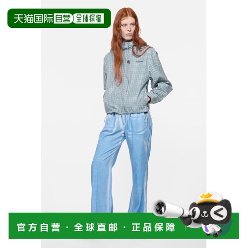 自营欧洲直邮Acne Studios 女士蓝色/白色格纹棉质连帽夹克外套