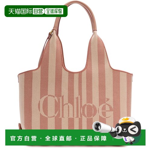 自营欧洲直邮CHLOE蔻依 Chloe Stripy 女士陶土棕棉质条纹手提包