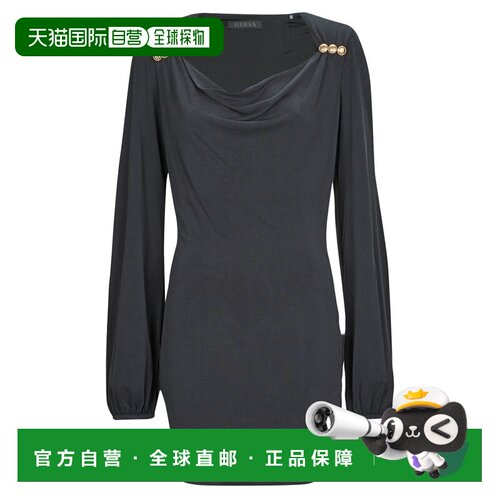欧洲直邮Guess 女衣服 短款连衣裙 黑色 冬天 LS BOAT NK CECILIA