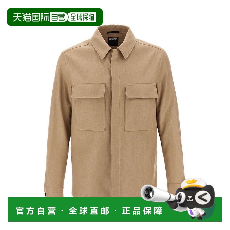 1h可退 香港直邮Zegna 杰尼亚 男士 Oasi 亞麻外套襯衫 UFV60A9SO