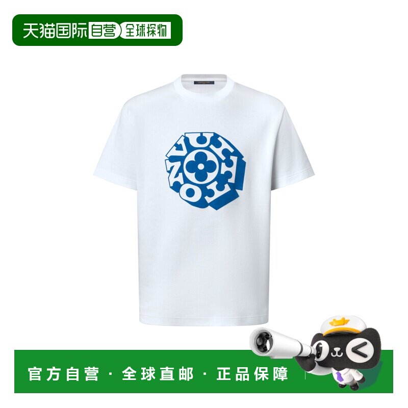 自营1h可退 欧洲直邮LV路易威登 男士奶白色棉花卉图案短袖T恤