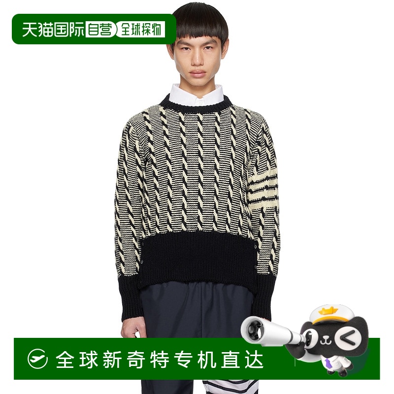 香港直邮Thom Browne 汤姆 布朗 男士 海军蓝 & 灰白色 4-Bar 毛