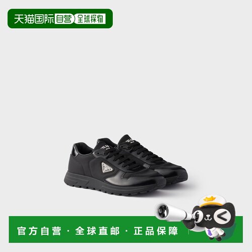 自营欧洲直邮PRADA普拉达 Prax 01男士黑色再生尼龙拉丝皮革运动