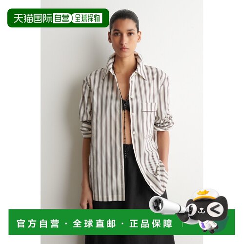 欧洲直邮自营COS 女士棕色棉质条纹滚边衬衫长袖通勤