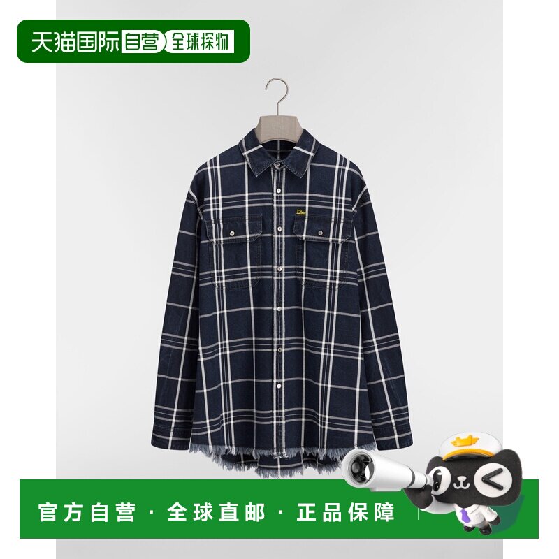 自营1h可退 欧洲直邮Dior迪奥 男士蓝色棉质 Chambray格纹衬衫式