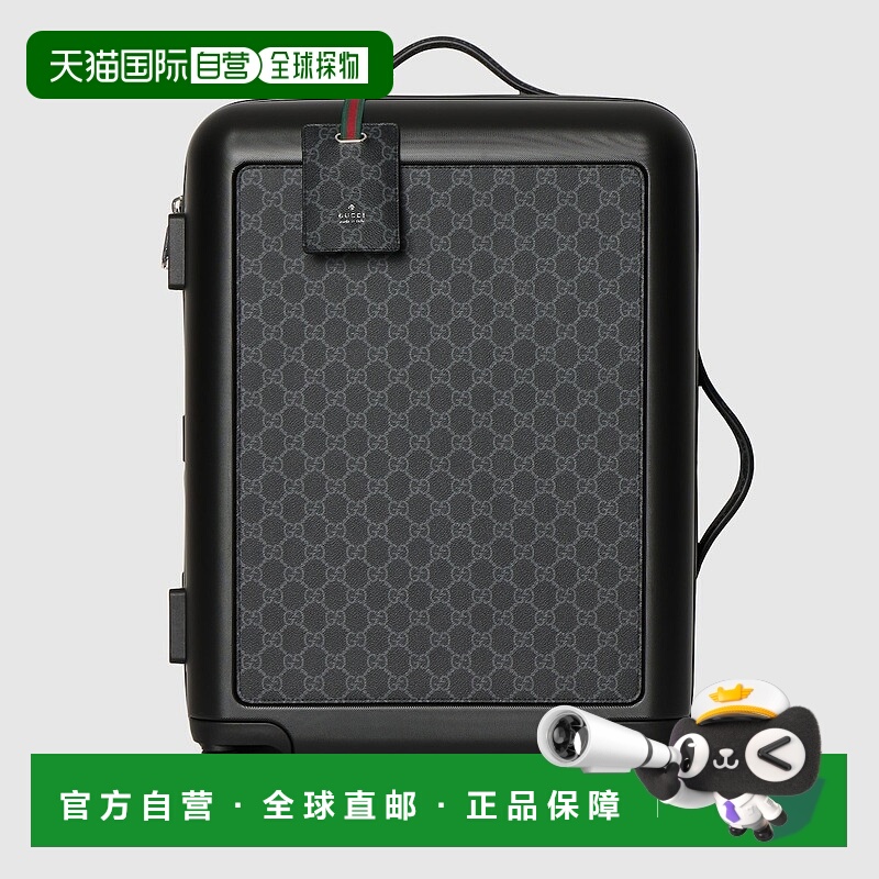 自营欧洲直邮Gucci/古驰 Porter系列女士黑色帆布双G织带轻量登机