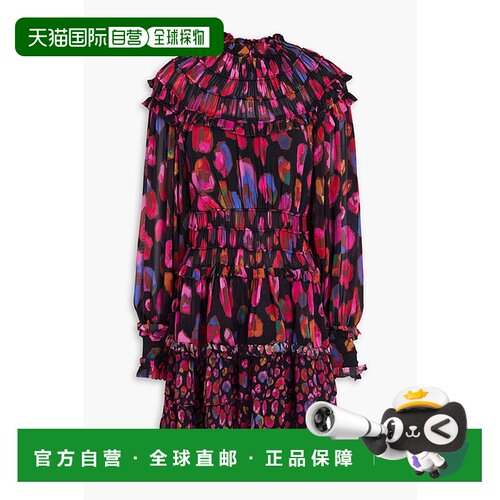 1h可退 香港直邮FARM RIO 女士 荷叶边印花绉纱迷你连衣裙 311970
