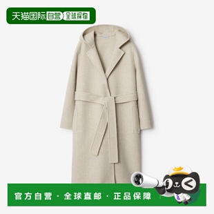 自营欧洲直邮Burberry博柏利 女士皂白色羊绒连帽大衣