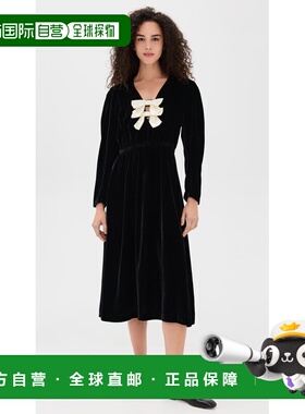 1h可退 香港直邮SEA 海洋 女士 Seraphine 天鹅绒长袖中长连衣裙